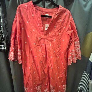 GAP Retro 70's Embroidered Salmon Boho Short Sleeve Blouse NWT Size Medium